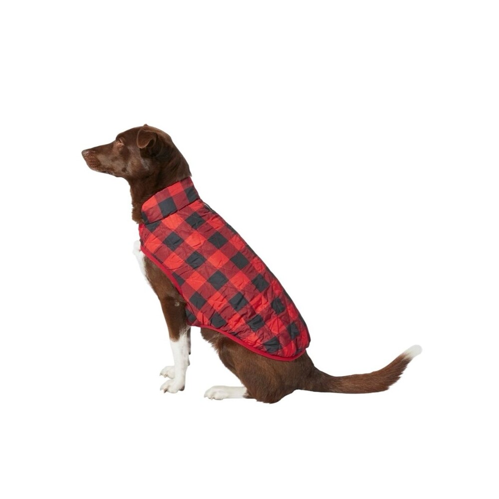 Frisco by Chewy Red Black Buffalo Plaid Quilted Dog Jacket Lightweight Coat L
